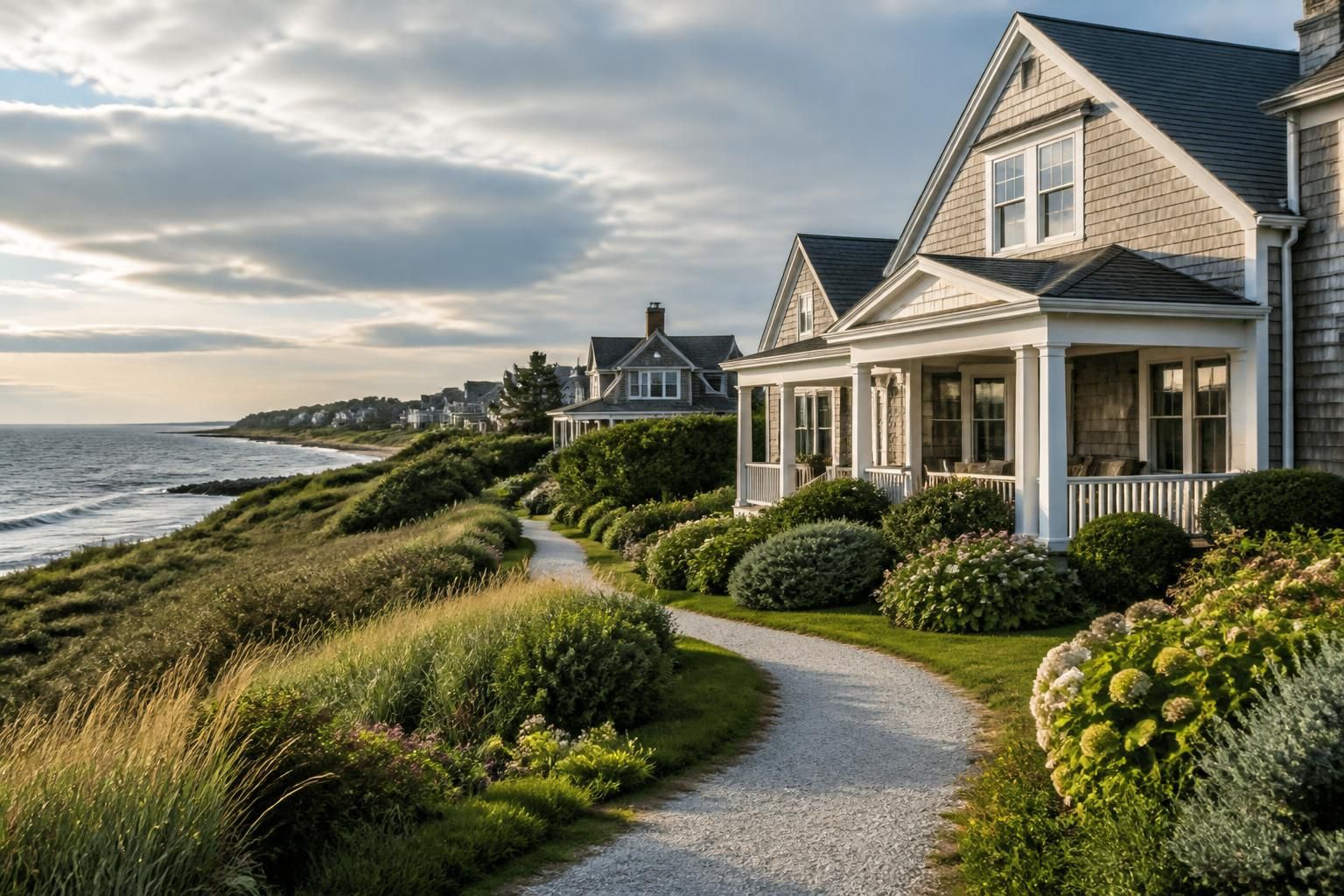 A peaceful Seaview coastal neighborhood with tidy homes and greenery.