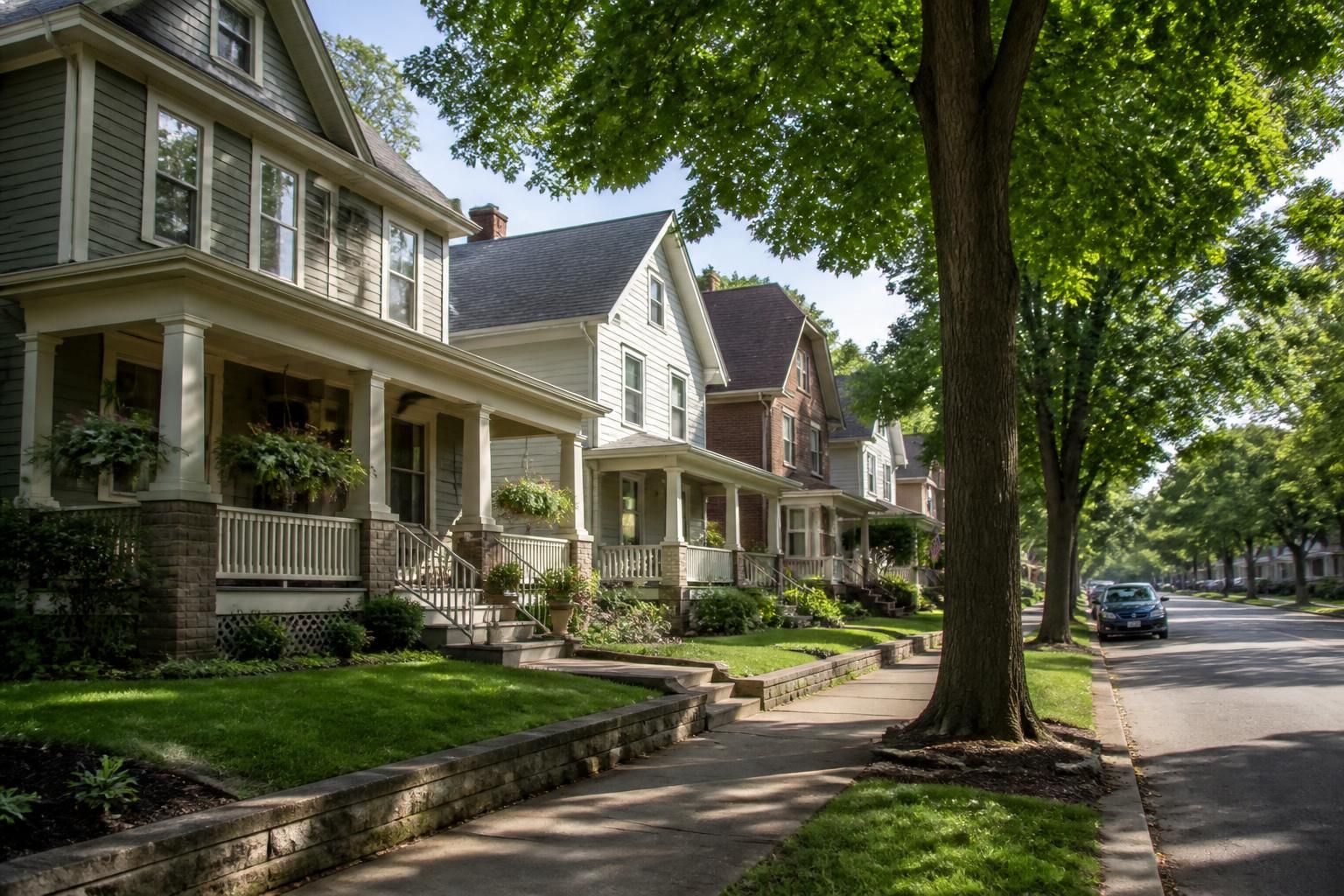 A calm Youngstown neighborhood with classic homes and leafy streets.